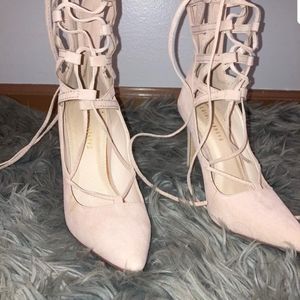 Fashion Nova nude lace up heels